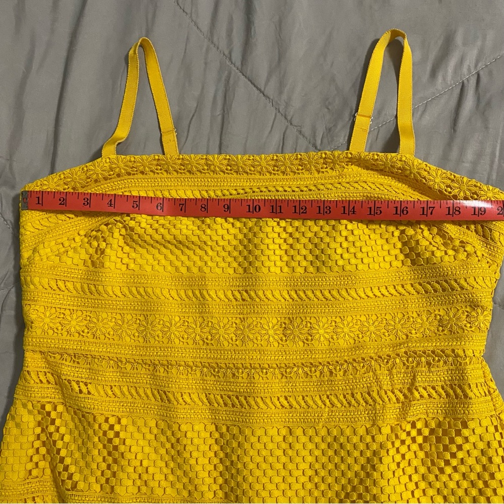 J. Crew Sunny Yellow Eyelet Crochet Lace Tiered Midi Dress Sundress Size 16 - Picture 8 of 15